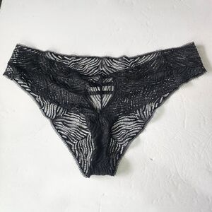 Victoria's Secret Black Zebra Lace Tanga Panty NWOT
